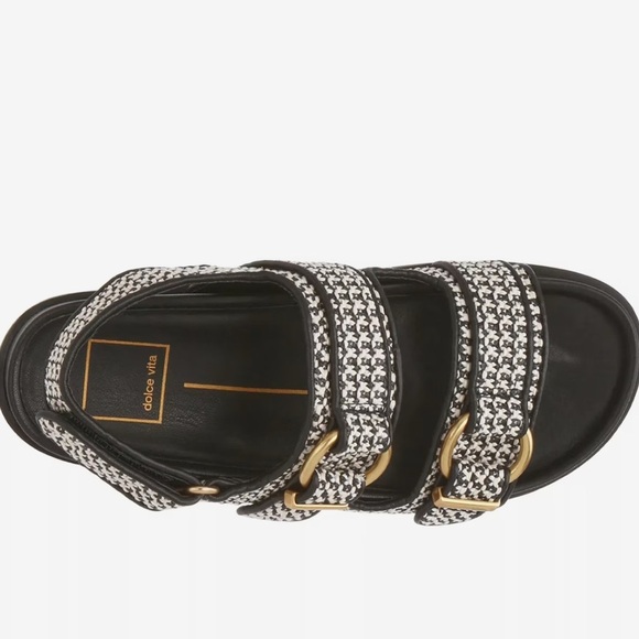 Dolce Vita Shelli Wedge sandals Black & White raffia w/gold accent-size 9.5 - Picture 7 of 7